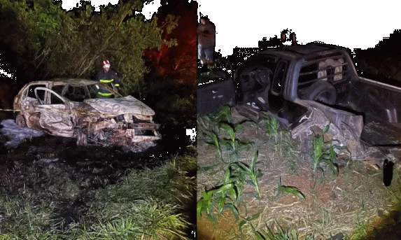 Carro pega fogo e motorista morre na PR 484 em Quedas do Iguaçu