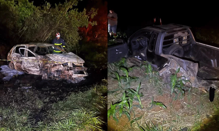 Carro pega fogo e motorista morre na PR 484 em Quedas do Iguaçu