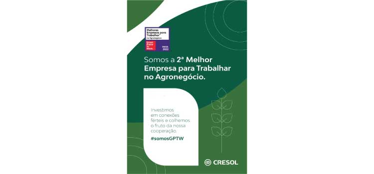 Cresol é a segunda melhor instituição para trabalhar no agronegócio.