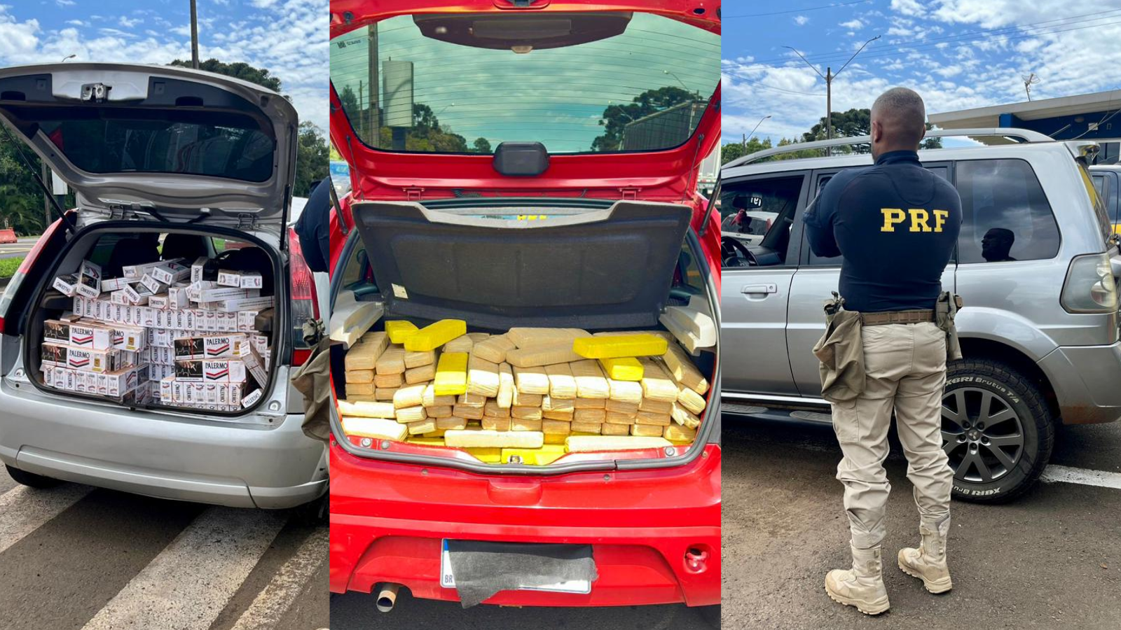 Em apenas duas horas, PRF apreende 200 quilos de maconha, 10 mil maços de cigarros e recupera veículo na BR-277, em Guarapuava (PR)