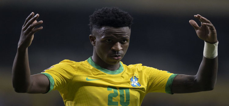 ESPORTES: Vini Jr. fecha goleada de 4 a 1 contra Guiné em jogo contra o racismo.