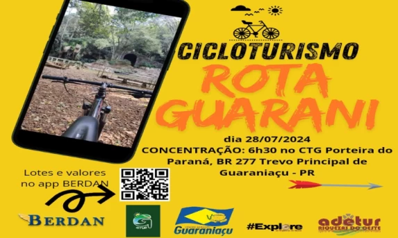 GUARANIAÇU: Cicloturismo Rota Guarani estará no município neste domingo.