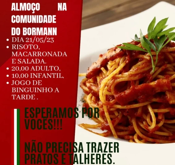 GUARANIAÇU: Comunidade do Bormann convida para almoço neste próximo Domingo (21).