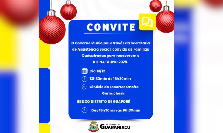 Guaraniaçu: Famílias Cadastradas recebem KIT Natalino na próxima sexta-feira!