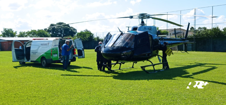GUARANIAÇU: Jovem diamantense vítima de acidente moto x caminhão é transferido pelo Aeromédico CONSAMU para atendimento em Cascavel.