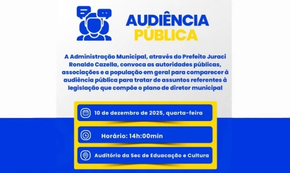 GUARANIAÇU: Nesta quarta-feira (10), acontece Audiência Pública sobre a legislação do Plano Diretor.
