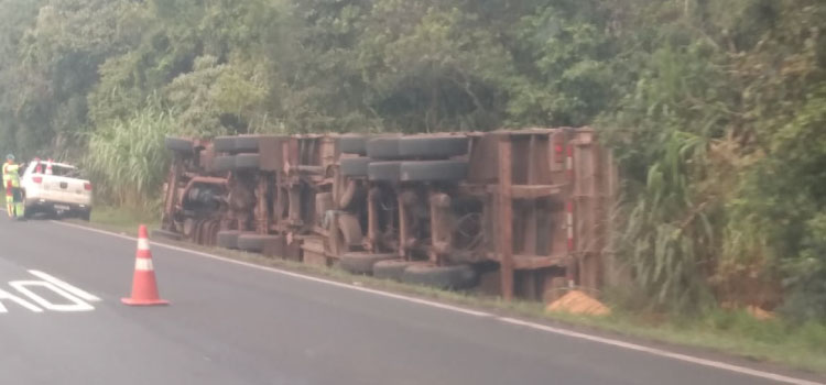 NOVA LARANJEIRAS: Carreta tomba as margens da rodovia BR 277, Km 492, próximo a comunidade de Rio Guarani.