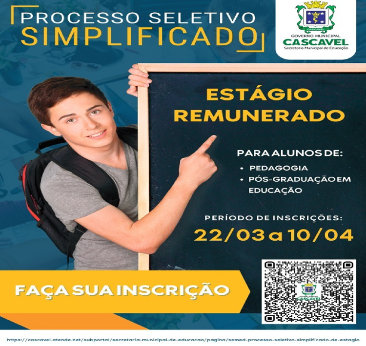 OPORTUNIDADE: Cascavel abre inscrições para PSS de estágio na Educação.