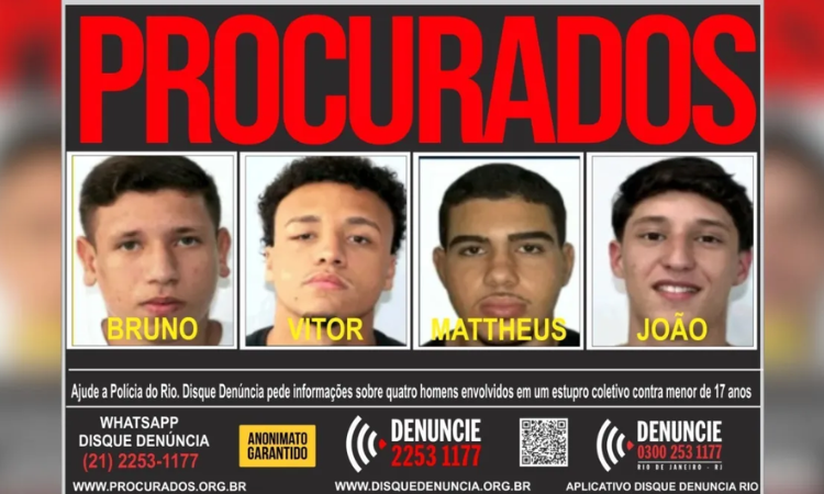 SEGURANÇA: Polícia divulga fotos de suspeitos de estupro coletivo em Copacabana; investigados são considerados foragidos