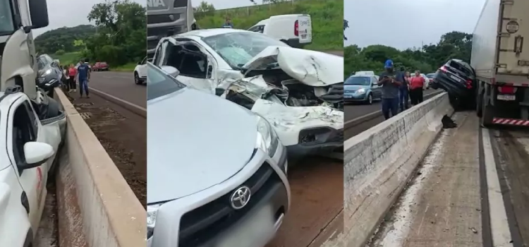TRÂNSITO: Caminhão atinge oito veículos na BR 163 em Lindoeste.