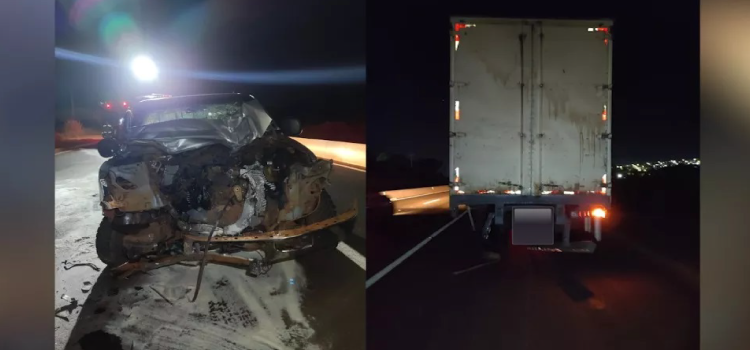 TRÂNSITO: Caminhonete atinge traseira de caminhão na PR 445 em Londrina.