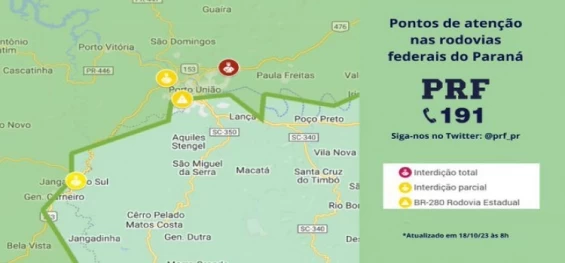 TRÂNSITO: Veja como está a situação das BRs na região de União da Vitória.