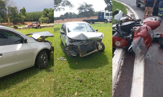Urgente: Acidente entre carro e moto mobiliza equipes no trevo de Ibema